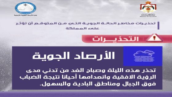 استمرار الاجواء الماطرة غدا الخميس في شمال ووسط المملكة و وطقس مشمس وارتفاع على الحرارة الجمعة